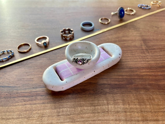 Small White Lavender Jewelry Tray & Pot