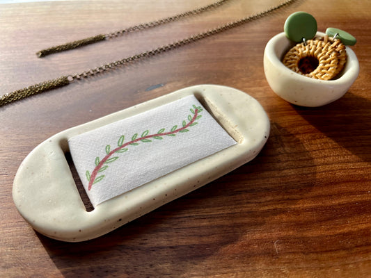 Large Cream Leaves Jewelry Tray & Pot