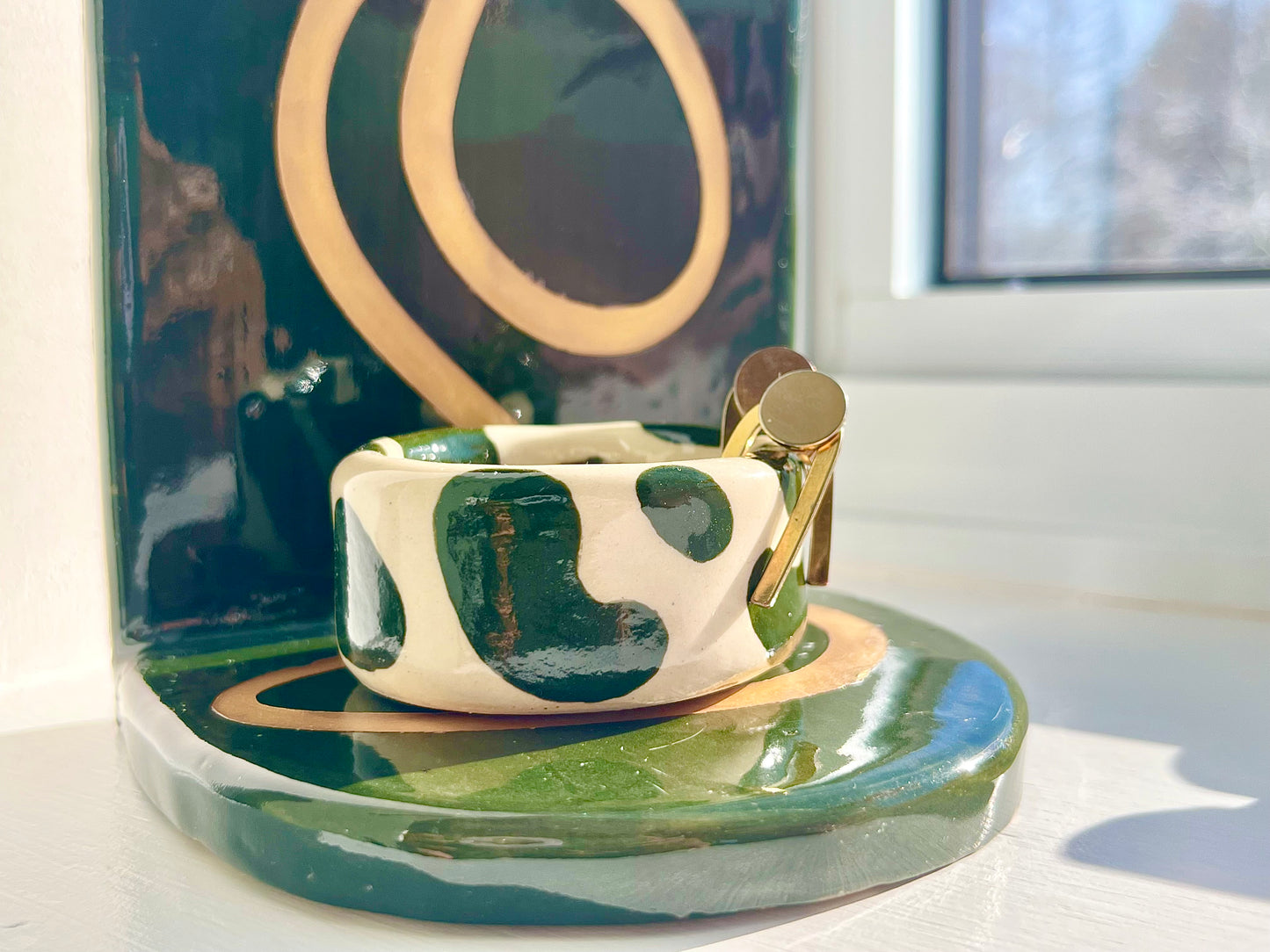 Green & Gold Jewelry Shelf & Pot