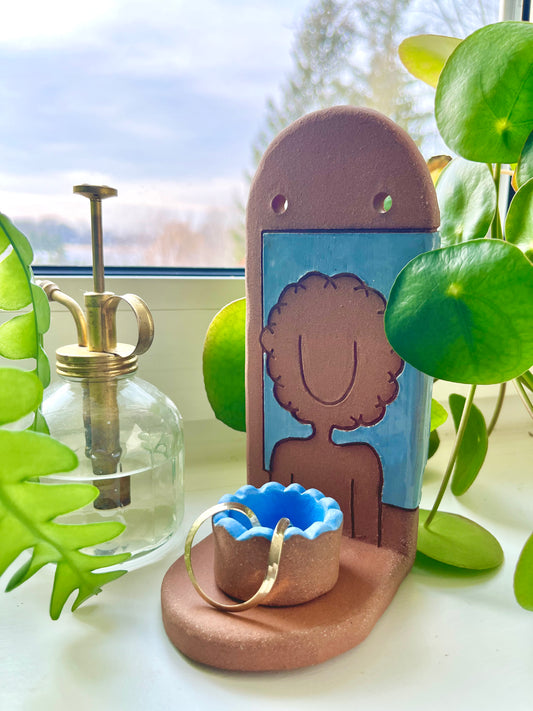 Pale Blue Afro Lady Jewelry Shelf & Pot