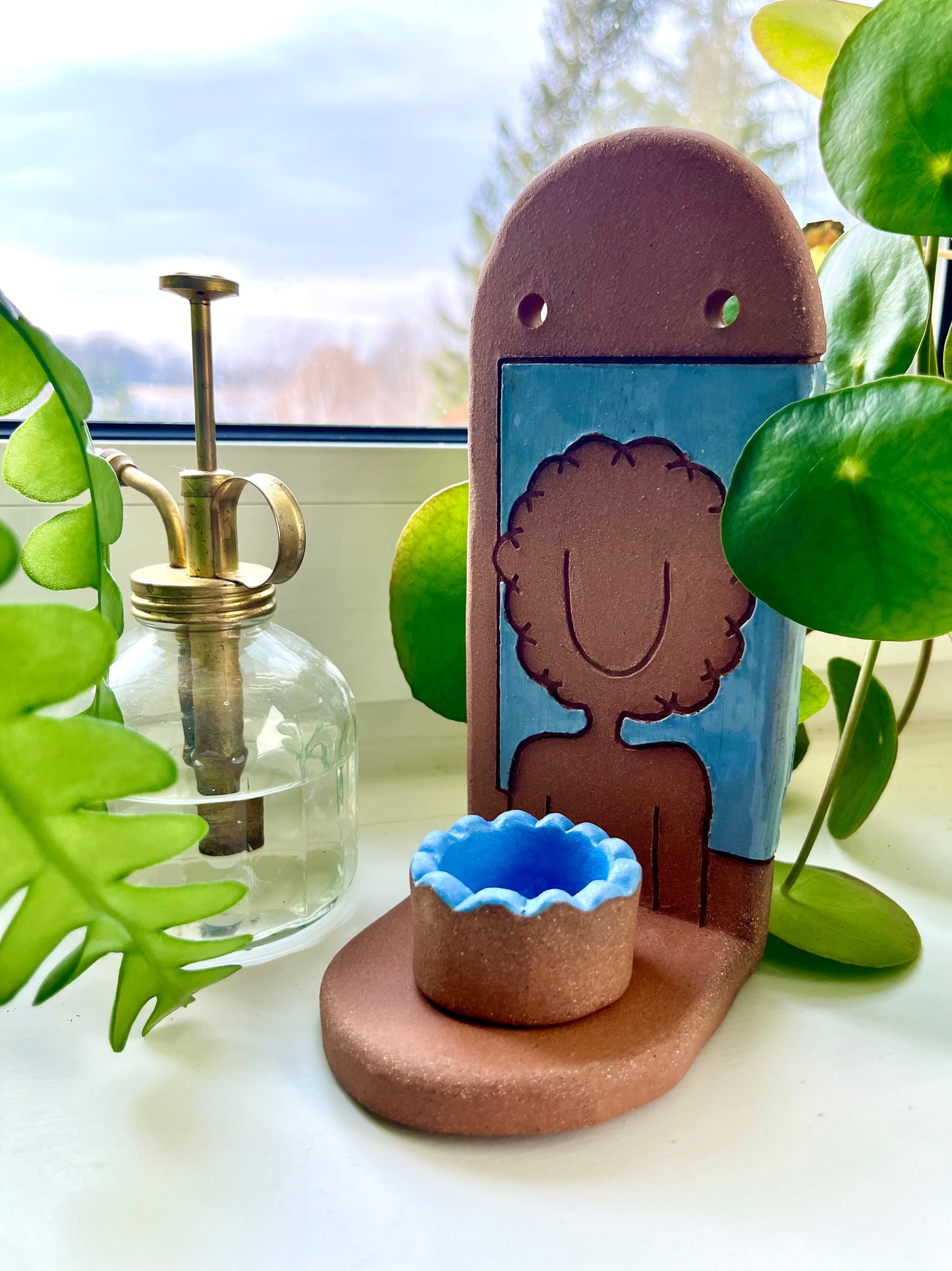 Pale Blue Afro Lady Jewelry Shelf & Pot