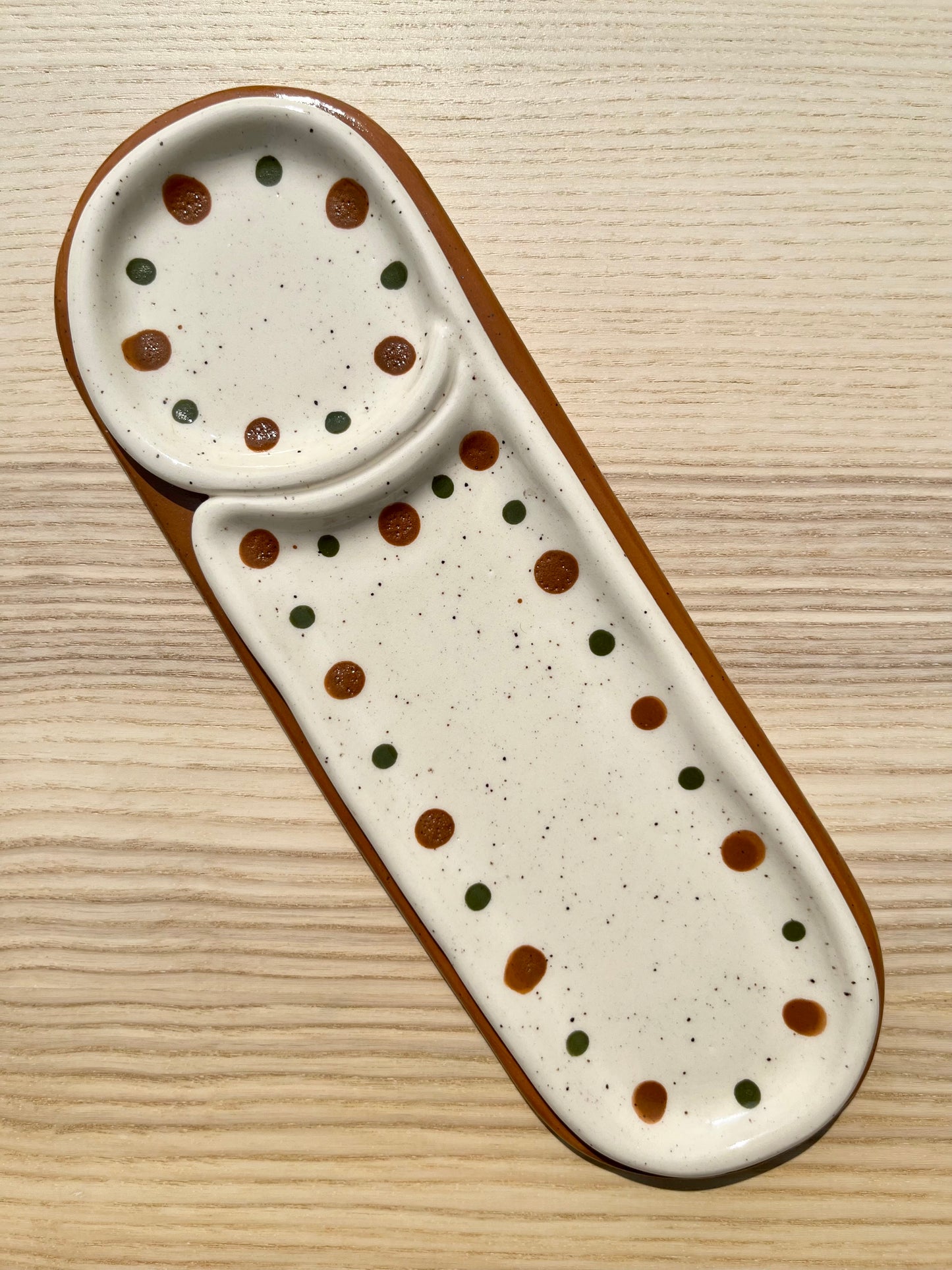 Long Brown & Green Spotted Dish