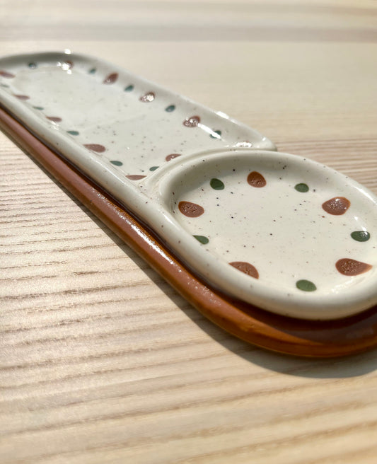 Long Brown & Green Spotted Dish
