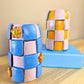 Periwinkle & Pink Checkered Vase