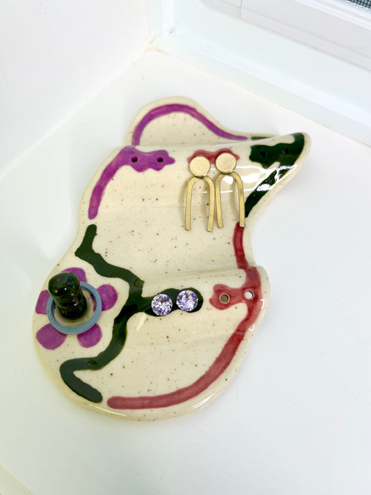 Green, Pink, and Purple Boarder Wavy Jewelry Tray