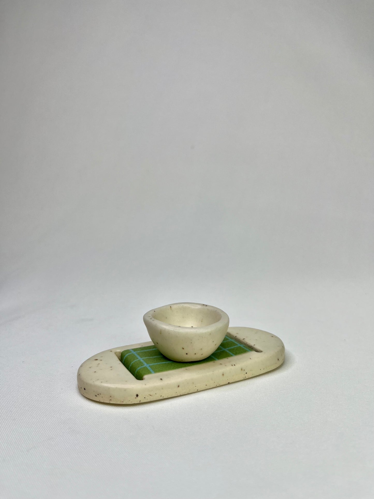 Medium Cream Green Jewelry Tray & Pot