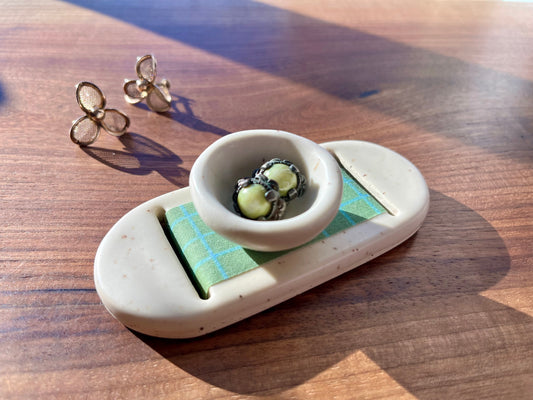 Medium Cream Green Jewelry Tray & Pot
