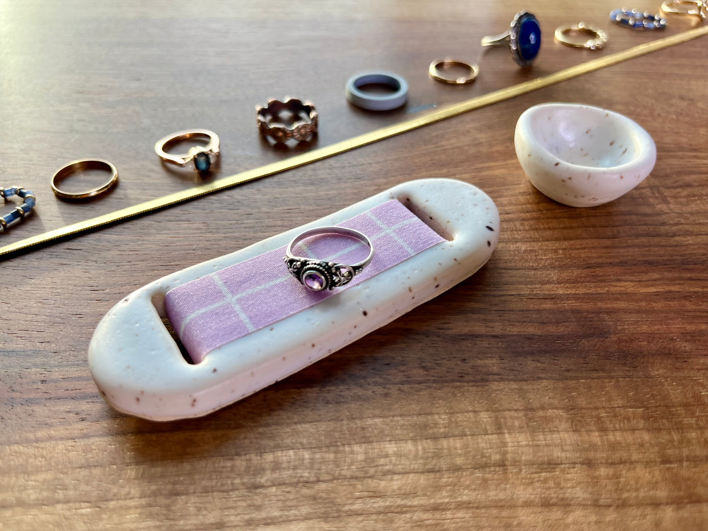 Small White Lavender Jewelry Tray & Pot