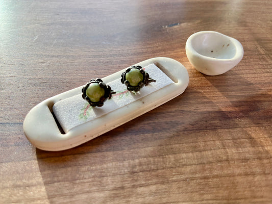 Small Cream Leaves Jewelry Tray & Pot